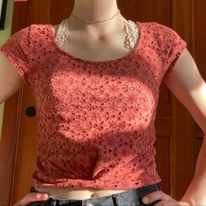 Red Broderie Crop Top